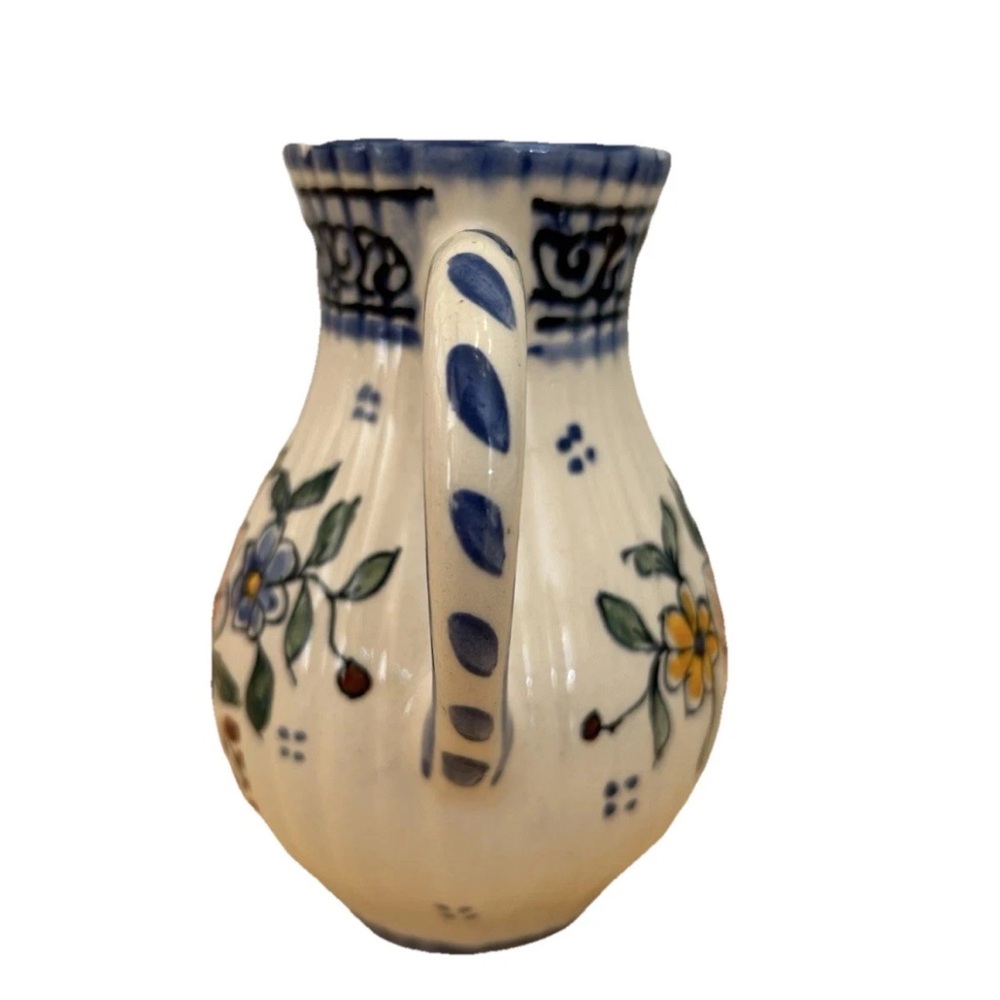 Vintage Italian Pottery Pitcher Hand Painted Floral Deruta Style 5" Majolica Jug - Picture 4 of 7